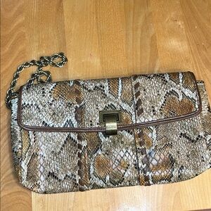 Jessica Simpson Snake-Print Clutch in Brown, Beige & Gold